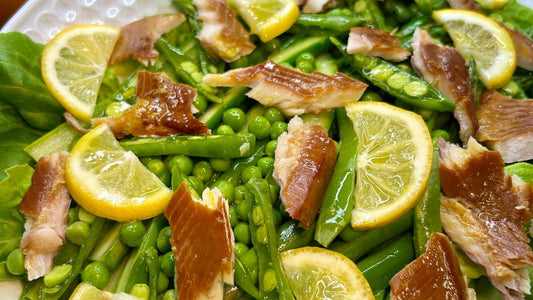 Spring Asparagus Salad with Sugartown’s Hickory Smoked Trout